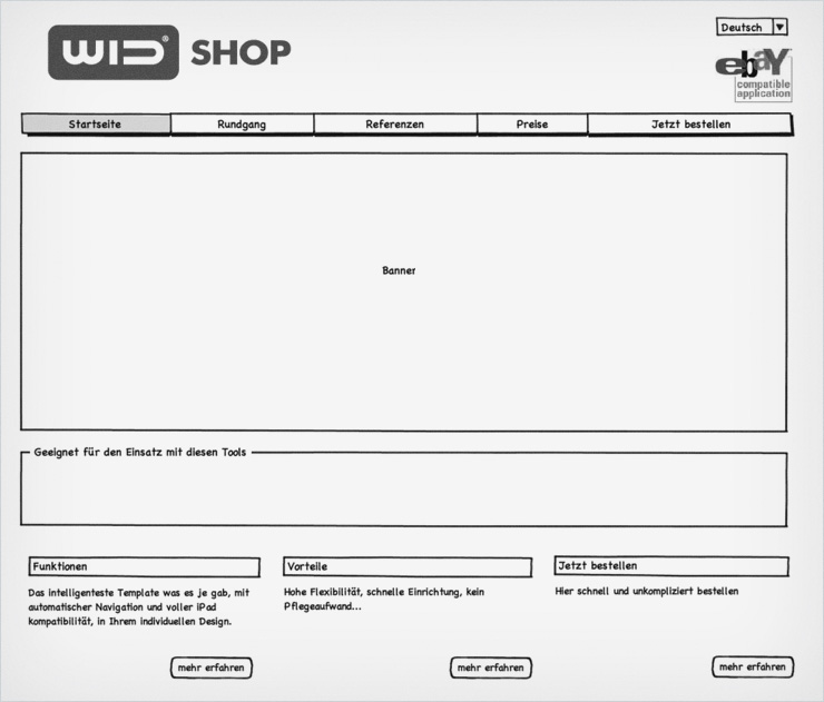 Frühe Struktur-Skizze. Mockup / Wireframe Frühe Struktur-Skizze. Mockup / Wireframe