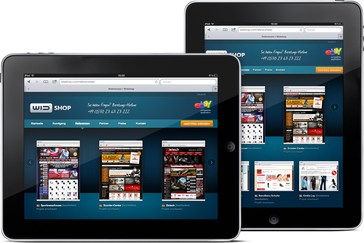 Widshop auf dem iPad im Hoch- und Querformat Widshop auf dem iPad im Hoch- und Querformat