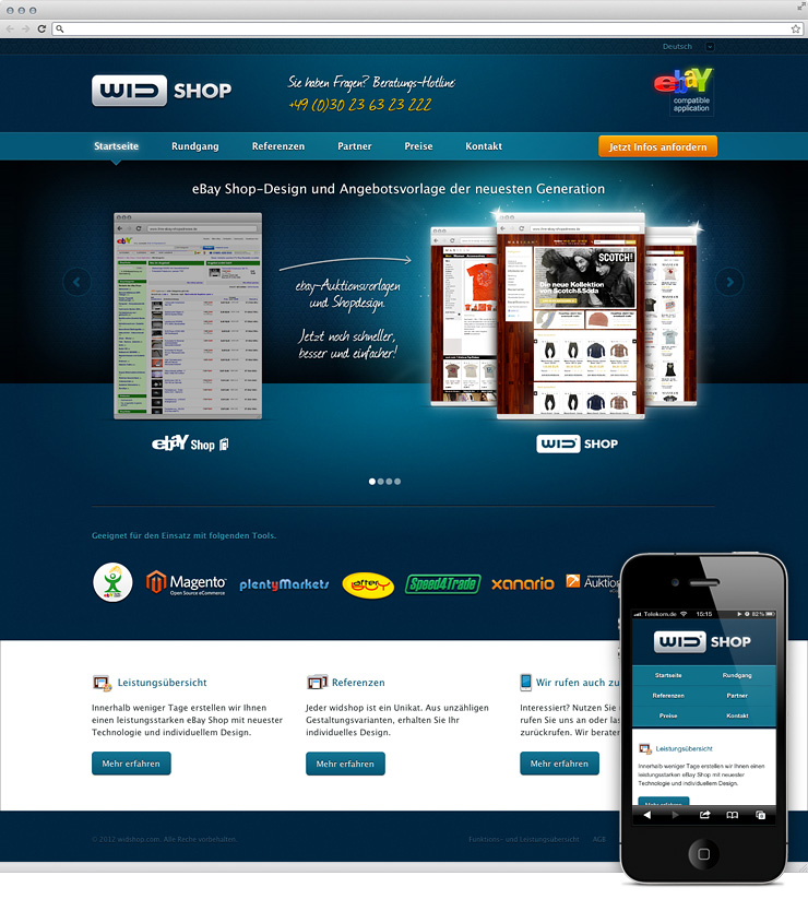 Startseite von Widshop mit iPhone-Ansicht Startseite von Widshop mit iPhone-Ansicht
