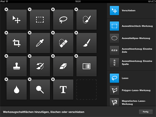 Werkzeugeinstellungen in Adobe Nav