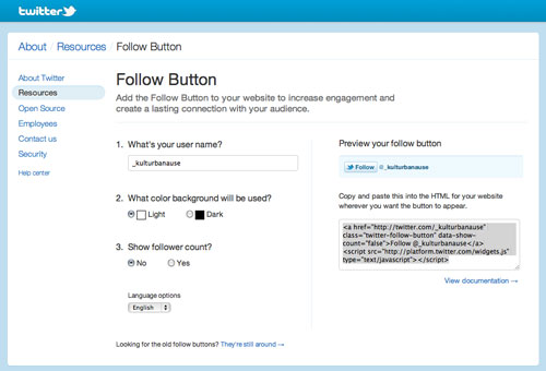 Follow-Button Generator von Twitter