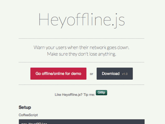 Screenshot der HeyOffline.js-Website