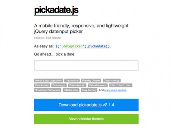 Screenshot von Pickadate.js