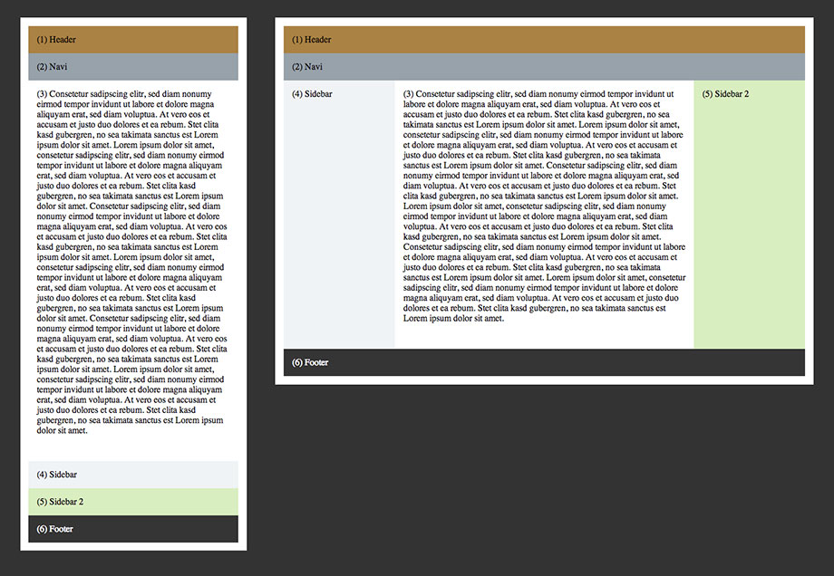 Screenshot: Mobile und Desktop-Darstellung von Flexbox-Umsetzung