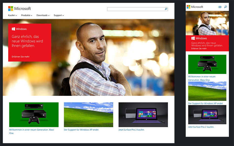 Screenshot: Responsive Website von Microsoft