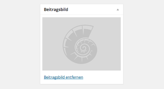 Das Bedienfeld »Beitragsbild« mit bereits hochgeladener Grafik