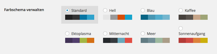 WordPress bietet verschiedene Farben für die Gestaltung des Administrationsbereichs