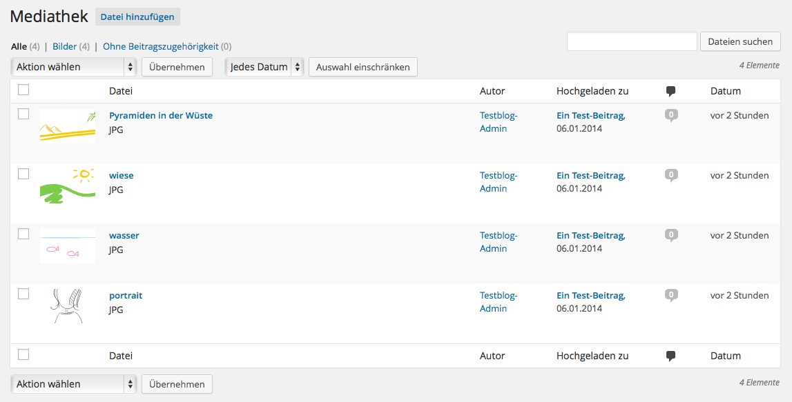 Liste aller Medieninhalte (Mediathek)