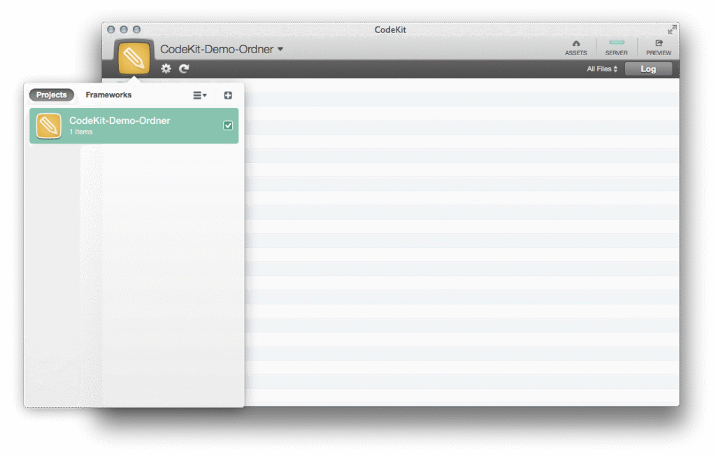 CodeKit zeigt eine Liste der verwalteten Projekte