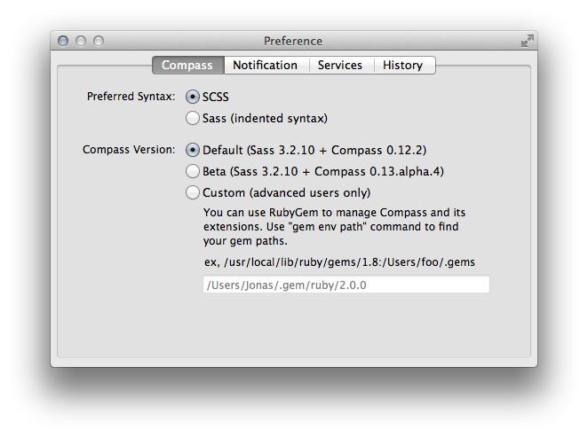 Die Einstellungen von Compass
