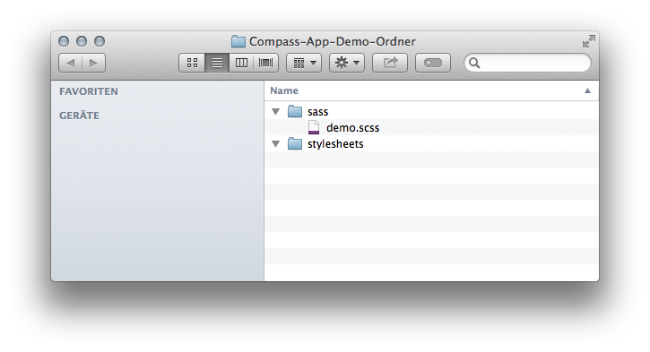 Diese Ordnerstruktur muss vorhanden sein, damit Compass einen Ordner ueberwachen kann