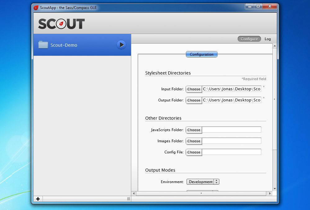 Scout mit einem eingerichteten Demo-Projekt