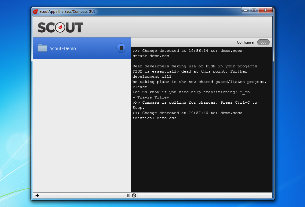 Scout mit offenem Log-Fenster