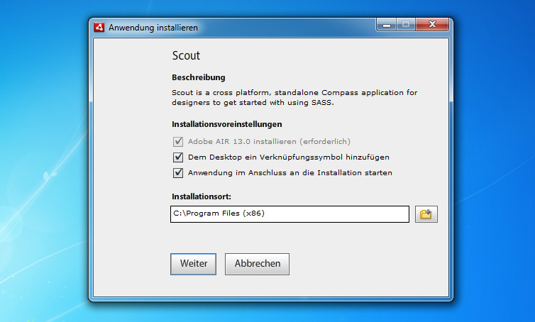 Installations-Wizard von Scout unter Windows 7