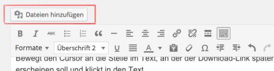 Dateien können über die entsprechende Schaltfläche hochgeladen werden