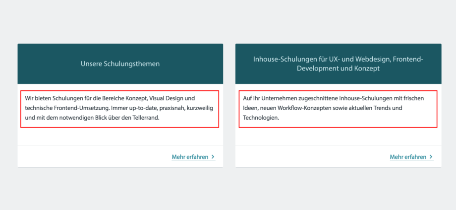 Beispiel eines Auszugs/Teasers auf einer Uebersichtsseite