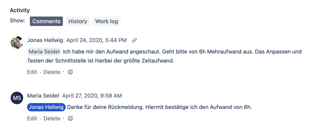 Screenshot: Jira-Dialog zu Mehraufwand