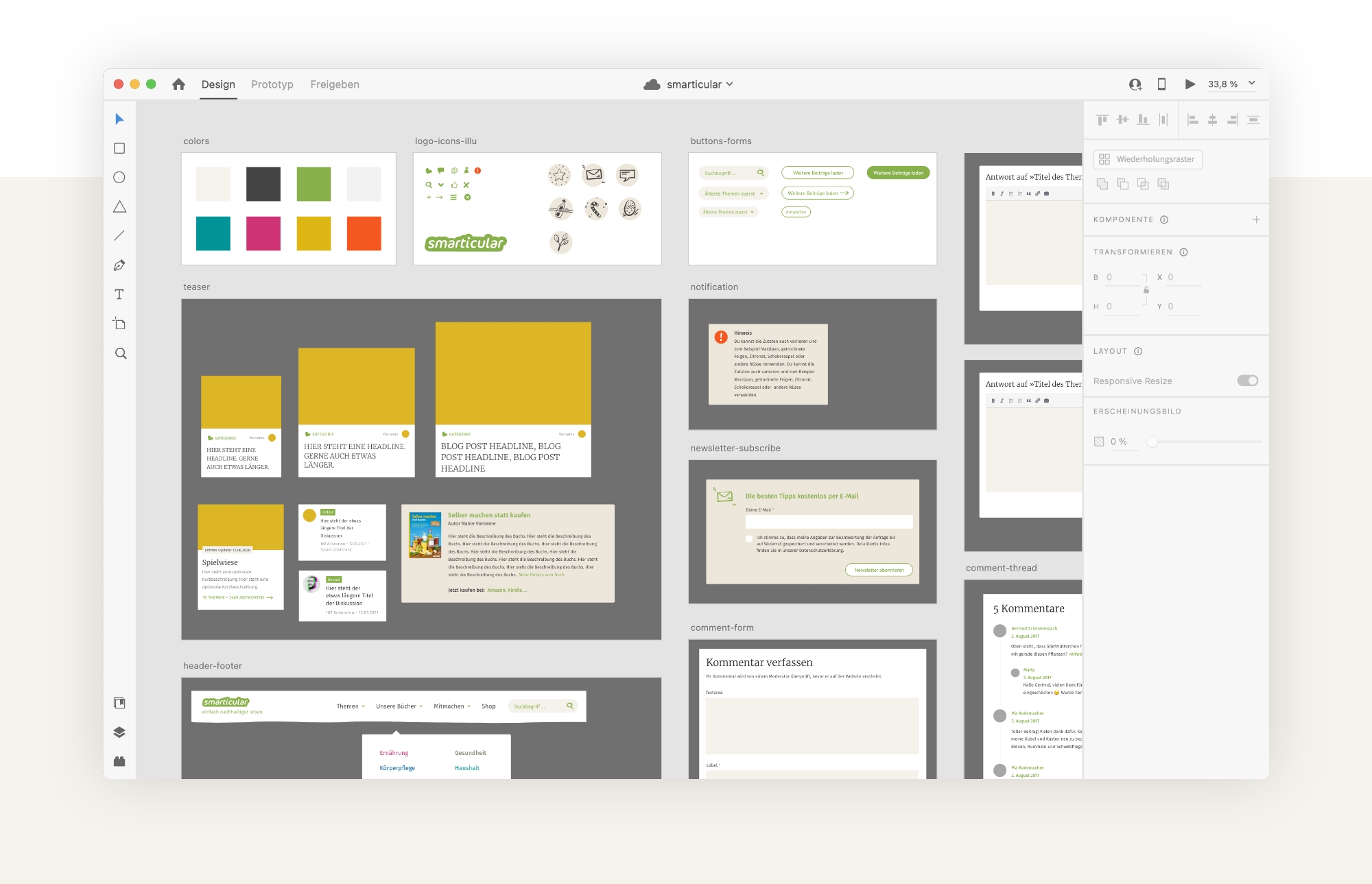 Verschiedene ausgestaltete Komponenten und Module des smarticular Blogs