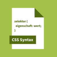 Stilisierte Seite bzw. Datei mit der Aufschrift »CSS Syntax« und einem abstrahierten CSS-Code