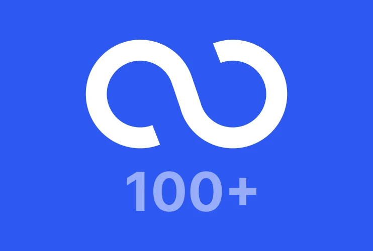 Stilisiertes WordPress Loop-Icon mit 100+-Beschriftung