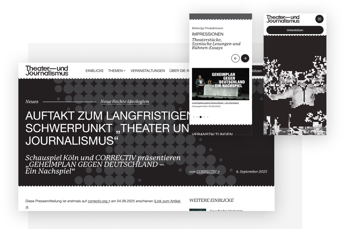 Verschiedene Screenshots der Projektwebsite in der mobilen Ansicht und in der Desktop-Ansicht.